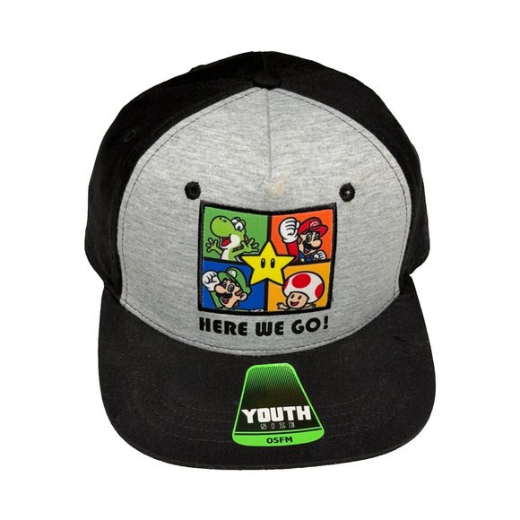 Super Mario Bros "Here We Go" Youth Snapback Hat Mario Luigi Yoshi Toad - Picture 1 of 6